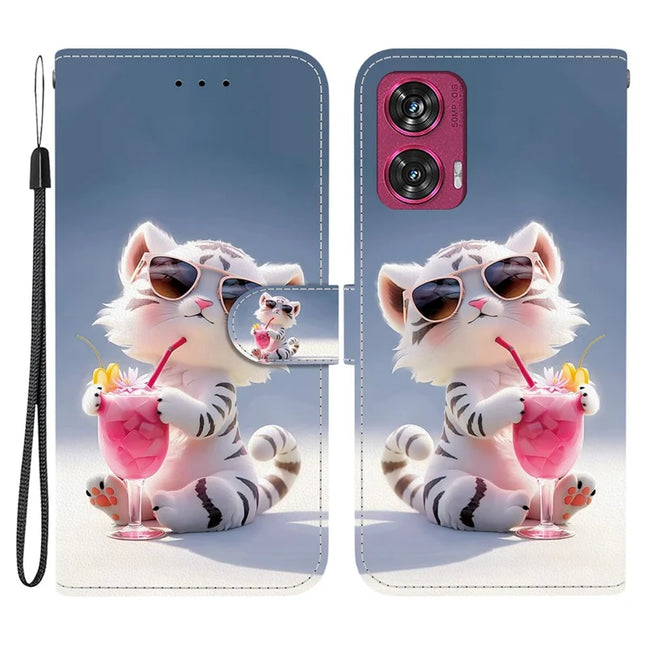 For Motorola Edge 50 Fusion 5G Case Pattern Printing Anti-Drop Leather Flip Wallet Phone Cover with Lanyard - Cartoon Tiger