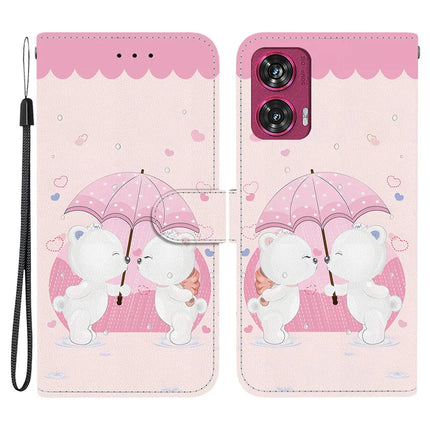 For Motorola Edge 50 Fusion 5G Case Pattern Printing Anti-Drop Leather Flip Wallet Phone Cover with Lanyard - Cartoon Couple Bear