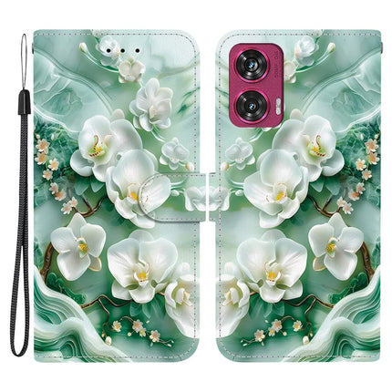 For Motorola Edge 50 Fusion 5G Case Pattern Printing Anti-Drop Leather Flip Wallet Phone Cover with Lanyard - Jade Flower