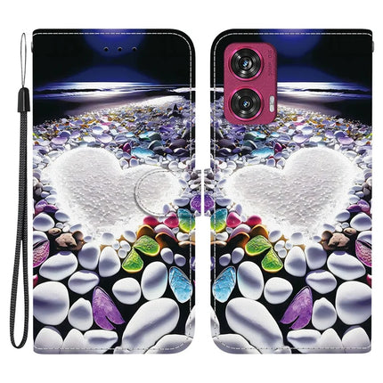 For Motorola Edge 50 Fusion 5G Case Pattern Printing Anti-Drop Leather Flip Wallet Phone Cover with Lanyard - Heart Shape