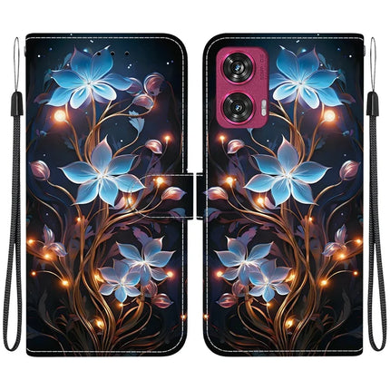 For Motorola Edge 50 Fusion 5G Case Pattern Printing Anti-Drop Leather Flip Wallet Phone Cover with Lanyard - Small Lantern Flower