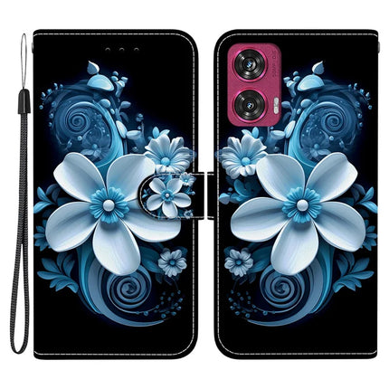 For Motorola Edge 50 Fusion 5G Case Pattern Printing Anti-Drop Leather Flip Wallet Phone Cover with Lanyard - Black Orchid