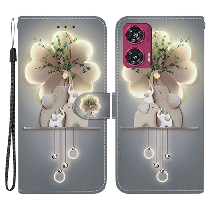For Motorola Edge 50 Fusion 5G Case Pattern Printing Anti-Drop Leather Flip Wallet Phone Cover with Lanyard - Three Elephants