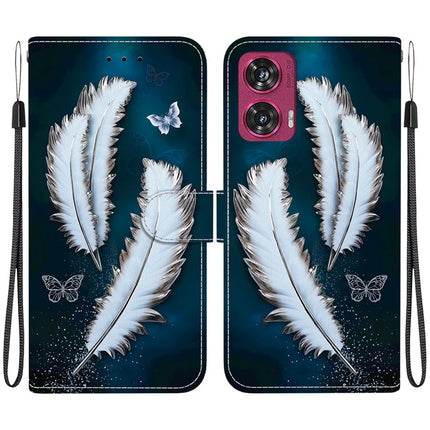 For Motorola Edge 50 Fusion 5G Case Pattern Printing Anti-Drop Leather Flip Wallet Phone Cover with Lanyard - White Butterfly Feather