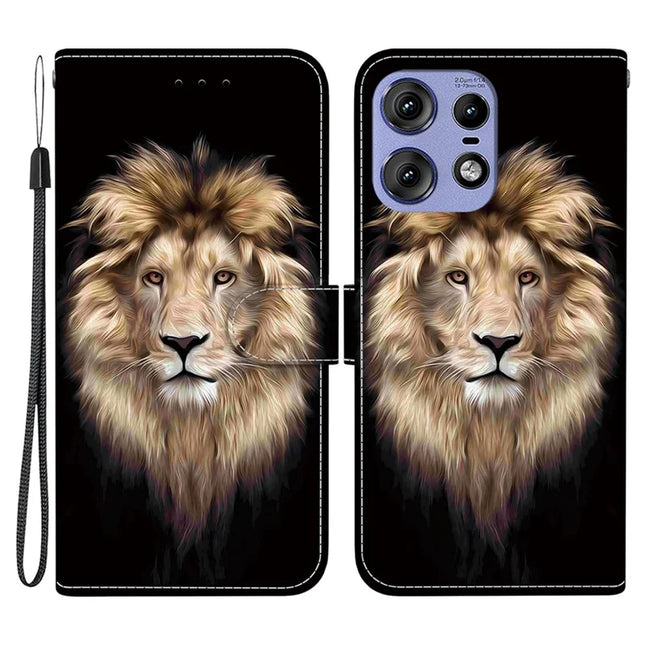 For Motorola Edge 50 Pro 5G Case Pattern Printing Anti-Drop Leather Flip Wallet Phone Cover with Lanyard - Lion Head
