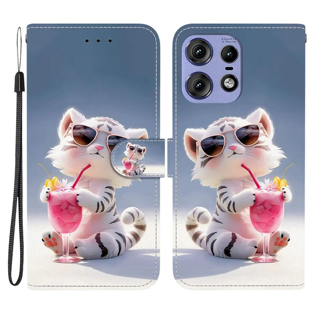 For Motorola Edge 50 Pro 5G Case Pattern Printing Anti-Drop Leather Flip Wallet Phone Cover with Lanyard - Cartoon Tiger