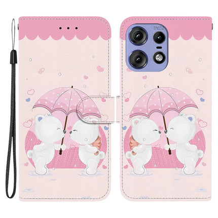 For Motorola Edge 50 Pro 5G Case Pattern Printing Anti-Drop Leather Flip Wallet Phone Cover with Lanyard - Cartoon Couple Bear