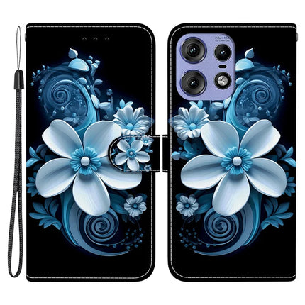 For Motorola Edge 50 Pro 5G Case Pattern Printing Anti-Drop Leather Flip Wallet Phone Cover with Lanyard - Black Orchid