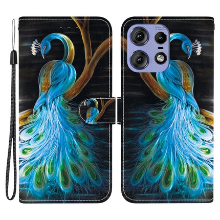 For Motorola Edge 50 Pro 5G Case Pattern Printing Anti-Drop Leather Flip Wallet Phone Cover with Lanyard - Peacock