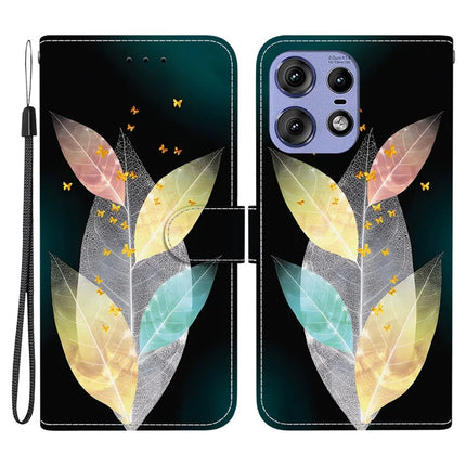For Motorola Edge 50 Pro 5G Case Pattern Printing Anti-Drop Leather Flip Wallet Phone Cover with Lanyard - Colored Leaves