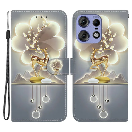 For Motorola Edge 50 Pro 5G Case Pattern Printing Anti-Drop Leather Flip Wallet Phone Cover with Lanyard - Sika Deer