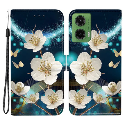 For Motorola Moto G35 5G Case Pattern Printing Anti-Drop Leather Flip Wallet Phone Cover with Lanyard - Magnolia