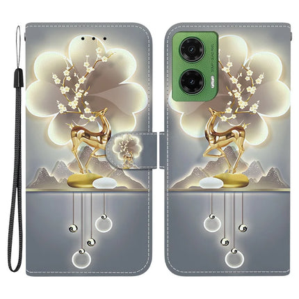 For Motorola Moto G35 5G Case Pattern Printing Anti-Drop Leather Flip Wallet Phone Cover with Lanyard - Sika Deer