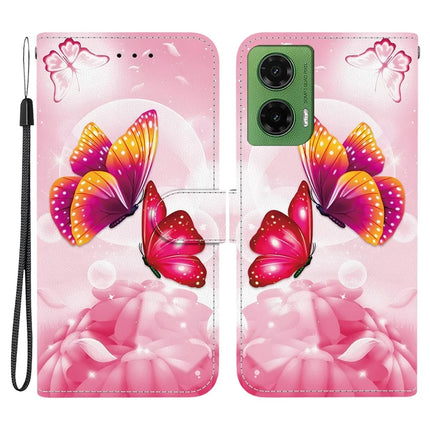 For Motorola Moto G35 5G Case Pattern Printing Anti-Drop Leather Flip Wallet Phone Cover with Lanyard - Pink Butterfly