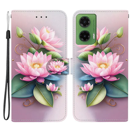 For Motorola Moto G35 5G Case Pattern Printing Anti-Drop Leather Flip Wallet Phone Cover with Lanyard - Lotus