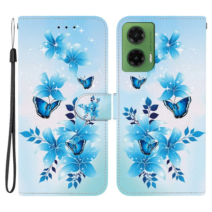 For Motorola Moto G35 5G Case Pattern Printing Anti-Drop Leather Flip Wallet Phone Cover with Lanyard - Blue Butterfly