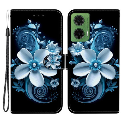 For Motorola Moto G35 5G Case Pattern Printing Anti-Drop Leather Flip Wallet Phone Cover with Lanyard - Black Orchid