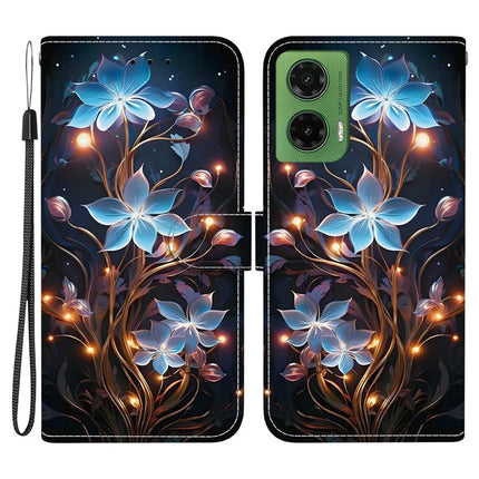 For Motorola Moto G35 5G Case Pattern Printing Anti-Drop Leather Flip Wallet Phone Cover with Lanyard - Small Lantern Flower