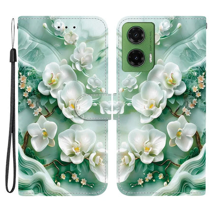 For Motorola Moto G35 5G Case Pattern Printing Anti-Drop Leather Flip Wallet Phone Cover with Lanyard - Jade Flower