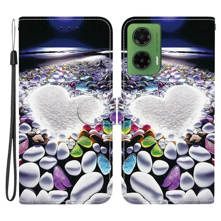 For Motorola Moto G35 5G Case Pattern Printing Anti-Drop Leather Flip Wallet Phone Cover with Lanyard - Heart Shape
