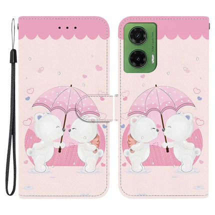 For Motorola Moto G35 5G Case Pattern Printing Anti-Drop Leather Flip Wallet Phone Cover with Lanyard - Cartoon Couple Bear