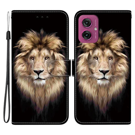 For Motorola Moto G55 5G Case Pattern Printing Anti-Drop Leather Flip Wallet Phone Cover with Lanyard - Lion Head