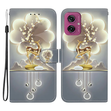 For Motorola Moto G55 5G Case Pattern Printing Anti-Drop Leather Flip Wallet Phone Cover with Lanyard - Sika Deer