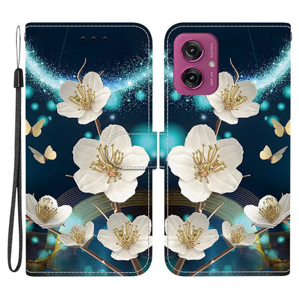 For Motorola Moto G55 5G Case Pattern Printing Anti-Drop Leather Flip Wallet Phone Cover with Lanyard - Magnolia