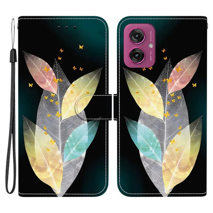 For Motorola Moto G55 5G Case Pattern Printing Anti-Drop Leather Flip Wallet Phone Cover with Lanyard - Colored Leaves