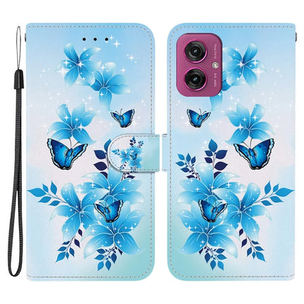 For Motorola Moto G55 5G Case Pattern Printing Anti-Drop Leather Flip Wallet Phone Cover with Lanyard - Blue Butterfly