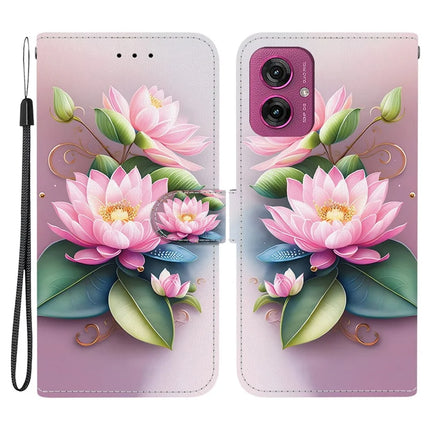 For Motorola Moto G55 5G Case Pattern Printing Anti-Drop Leather Flip Wallet Phone Cover with Lanyard - Lotus