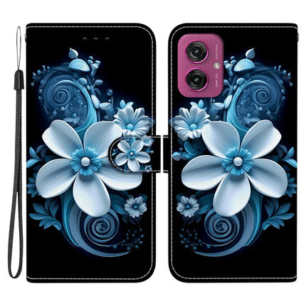 For Motorola Moto G55 5G Case Pattern Printing Anti-Drop Leather Flip Wallet Phone Cover with Lanyard - Black Orchid