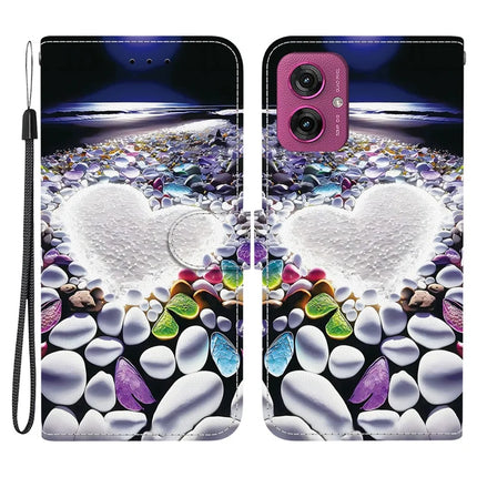 For Motorola Moto G55 5G Case Pattern Printing Anti-Drop Leather Flip Wallet Phone Cover with Lanyard - Heart Shape
