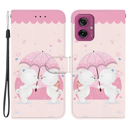 For Motorola Moto G55 5G Case Pattern Printing Anti-Drop Leather Flip Wallet Phone Cover with Lanyard - Cartoon Couple Bear