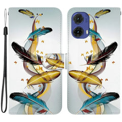 For Motorola Moto G85 5G Case Pattern Printing Anti-Drop Leather Flip Wallet Phone Cover with Lanyard - Golden Butterfly Feather
