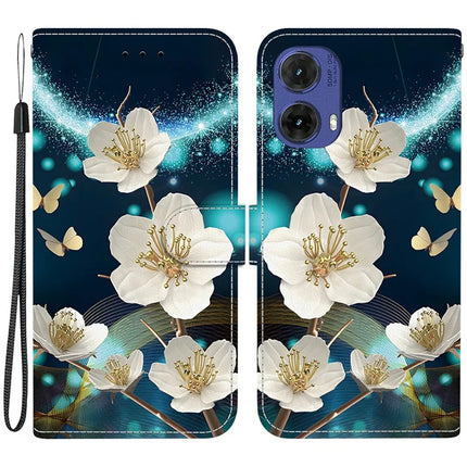 For Motorola Moto G85 5G Case Pattern Printing Anti-Drop Leather Flip Wallet Phone Cover with Lanyard - Magnolia
