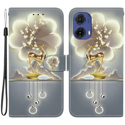 For Motorola Moto G85 5G Case Pattern Printing Anti-Drop Leather Flip Wallet Phone Cover with Lanyard - Sika Deer