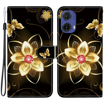 For Motorola Moto G85 5G Case Pattern Printing Anti-Drop Leather Flip Wallet Phone Cover with Lanyard - Golden Flower