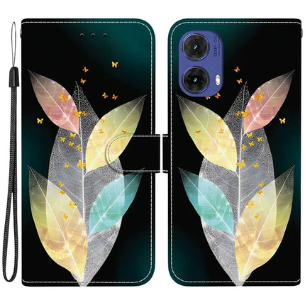 For Motorola Moto G85 5G Case Pattern Printing Anti-Drop Leather Flip Wallet Phone Cover with Lanyard - Colored Leaves