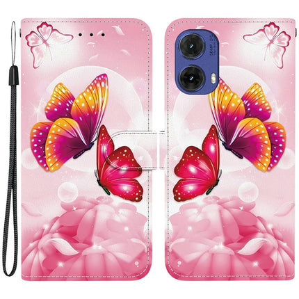 For Motorola Moto G85 5G Case Pattern Printing Anti-Drop Leather Flip Wallet Phone Cover with Lanyard - Pink Butterfly