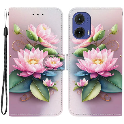 For Motorola Moto G85 5G Case Pattern Printing Anti-Drop Leather Flip Wallet Phone Cover with Lanyard - Lotus