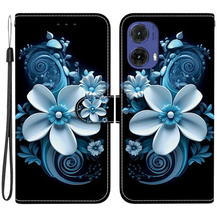 For Motorola Moto G85 5G Case Pattern Printing Anti-Drop Leather Flip Wallet Phone Cover with Lanyard - Black Orchid