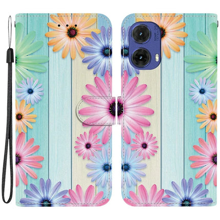 For Motorola Moto G85 5G Case Pattern Printing Anti-Drop Leather Flip Wallet Phone Cover with Lanyard - Sunflower