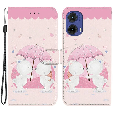 For Motorola Moto G85 5G Case Pattern Printing Anti-Drop Leather Flip Wallet Phone Cover with Lanyard - Cartoon Couple Bear