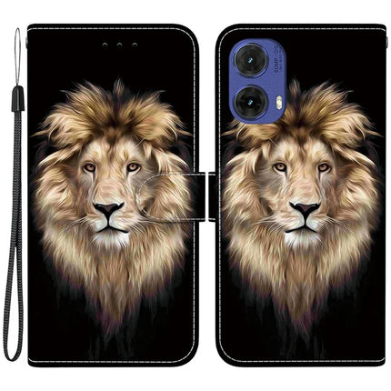 For Motorola Moto G85 5G Case Pattern Printing Anti-Drop Leather Flip Wallet Phone Cover with Lanyard - Lion Head