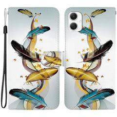 For Samsung Galaxy A06 Case Pattern Printing Anti-Drop Leather Flip Wallet Phone Cover with Lanyard - Golden Butterfly Feather