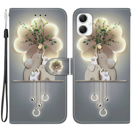For Samsung Galaxy A06 Case Pattern Printing Anti-Drop Leather Flip Wallet Phone Cover with Lanyard - Three Elephants