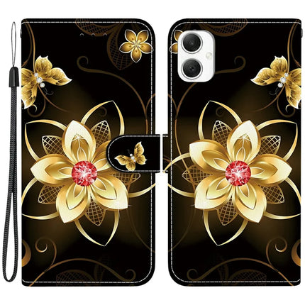 For Samsung Galaxy A06 Case Pattern Printing Anti-Drop Leather Flip Wallet Phone Cover with Lanyard - Golden Flower