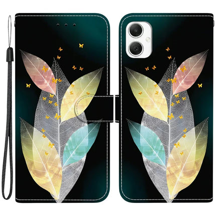 For Samsung Galaxy A06 Case Pattern Printing Anti-Drop Leather Flip Wallet Phone Cover with Lanyard - Colored Leaves