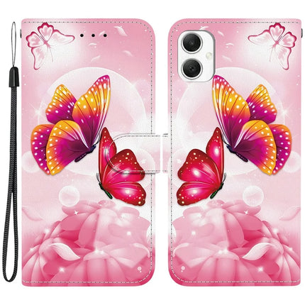 For Samsung Galaxy A06 Case Pattern Printing Anti-Drop Leather Flip Wallet Phone Cover with Lanyard - Pink Butterfly
